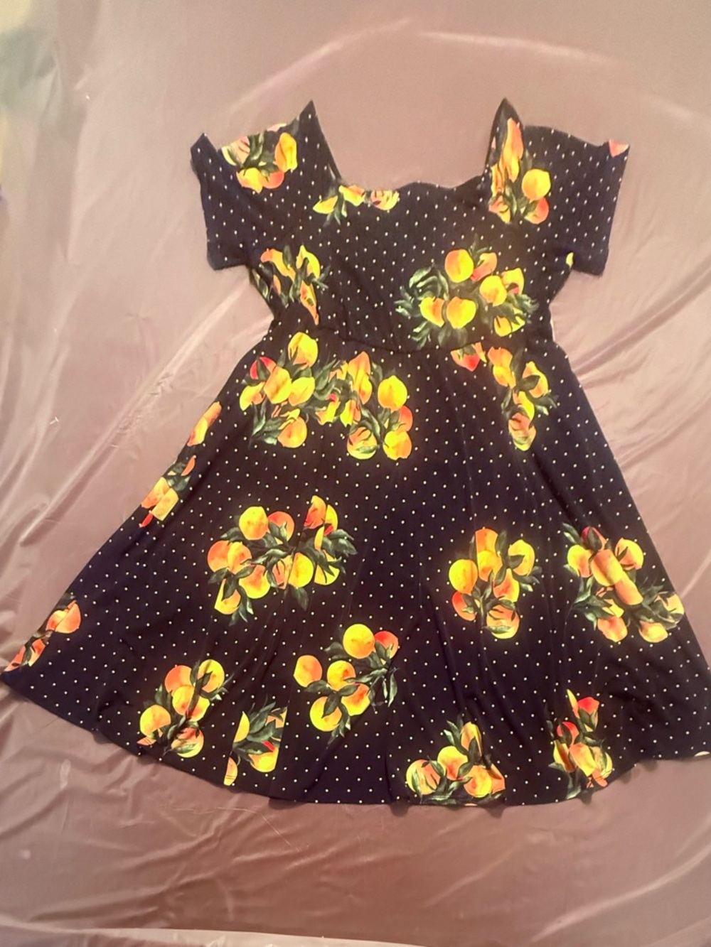 torrid Black Mini Dress with Yellow-Orange Fruit Print 2X - Picture 2 of 11
